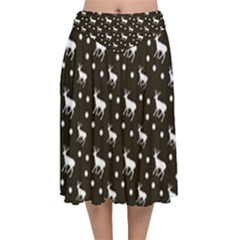 Deer Dots Brown Velvet Flared Midi Skirt