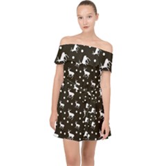 Deer Dots Brown Off Shoulder Chiffon Dress