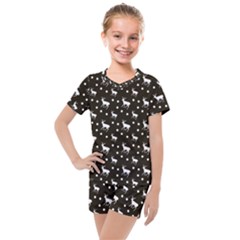 Deer Dots Brown Kids  Mesh Tee And Shorts Set