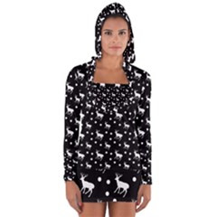 Deer Dots Black Long Sleeve Hooded T-shirt