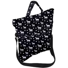 Deer Dots Black Fold Over Handle Tote Bag