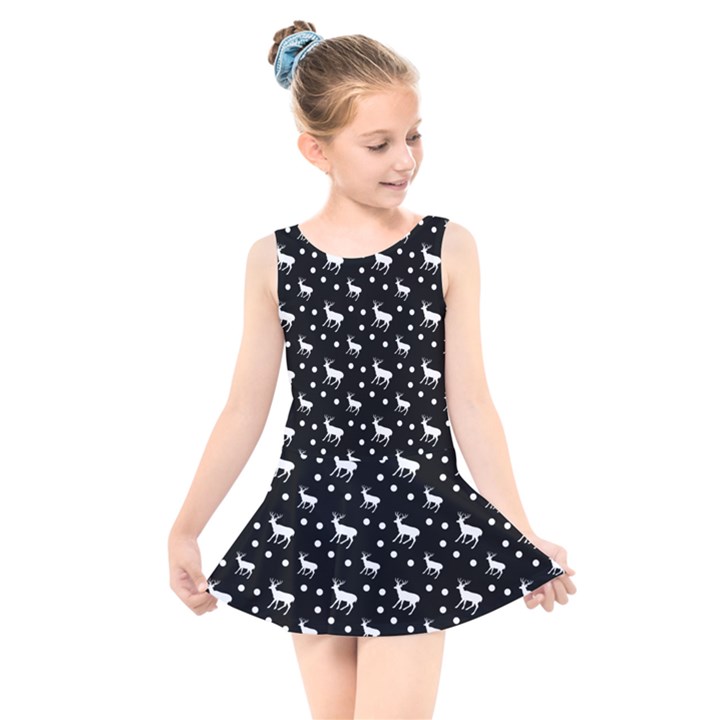 Deer Dots Black Kids  Skater Dress Swimsuit