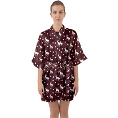 Deer Dots Red Quarter Sleeve Kimono Robe