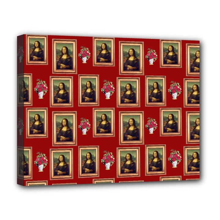 Mona Lisa Frame Pattern Red Canvas 14  x 11  (Stretched)