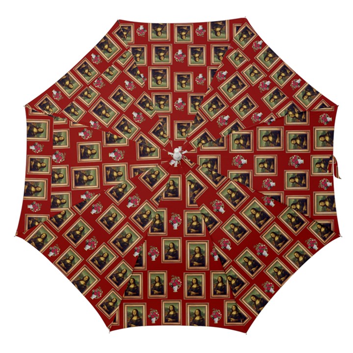 Mona Lisa Frame Pattern Red Straight Umbrellas