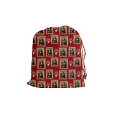 Mona Lisa Frame Pattern Red Drawstring Pouch (medium) by snowwhitegirl