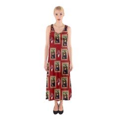 Mona Lisa Frame Pattern Red Sleeveless Maxi Dress by snowwhitegirl