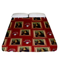 Mona Lisa Frame Pattern Red Fitted Sheet (king Size) by snowwhitegirl