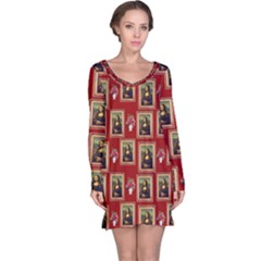 Mona Lisa Frame Pattern Red Long Sleeve Nightdress by snowwhitegirl