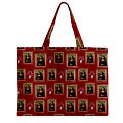 Mona Lisa Frame Pattern Red Zipper Mini Tote Bag by snowwhitegirl