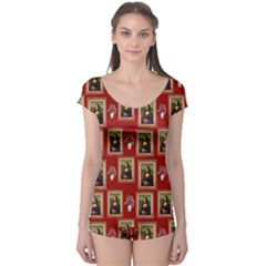 Mona Lisa Frame Pattern Red Boyleg Leotard  by snowwhitegirl