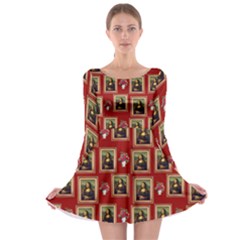 Mona Lisa Frame Pattern Red Long Sleeve Skater Dress by snowwhitegirl