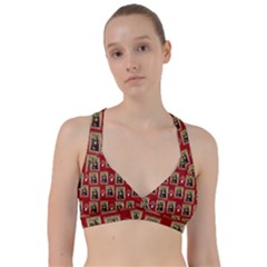 Mona Lisa Frame Pattern Red Sweetheart Sports Bra by snowwhitegirl