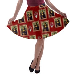 Mona Lisa Frame Pattern Red A-line Skater Skirt by snowwhitegirl