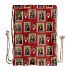 Mona Lisa Frame Pattern Red Drawstring Bag (large) by snowwhitegirl