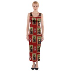 Mona Lisa Frame Pattern Red Fitted Maxi Dress by snowwhitegirl