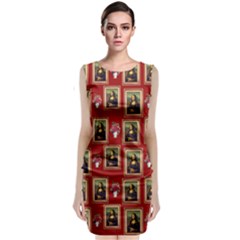 Mona Lisa Frame Pattern Red Classic Sleeveless Midi Dress by snowwhitegirl