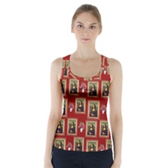 Mona Lisa Frame Pattern Red Racer Back Sports Top by snowwhitegirl