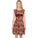 Mona Lisa Frame Pattern Red Capsleeve Midi Dress View1