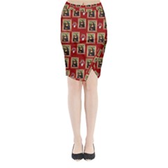 Mona Lisa Frame Pattern Red Midi Wrap Pencil Skirt by snowwhitegirl