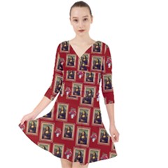 Mona Lisa Frame Pattern Red Quarter Sleeve Front Wrap Dress by snowwhitegirl