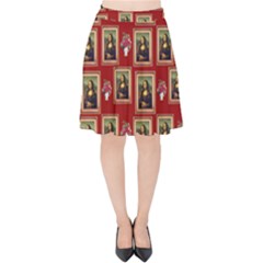 Mona Lisa Frame Pattern Red Velvet High Waist Skirt by snowwhitegirl