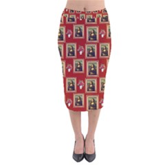 Mona Lisa Frame Pattern Red Velvet Midi Pencil Skirt by snowwhitegirl