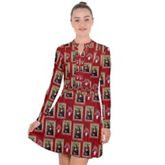 Mona Lisa Frame Pattern Red Long Sleeve Panel Dress by snowwhitegirl