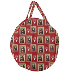 Mona Lisa Frame Pattern Red Giant Round Zipper Tote by snowwhitegirl