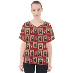 Mona Lisa Frame Pattern Red V-neck Dolman Drape Top by snowwhitegirl