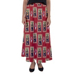 Mona Lisa Frame Pattern Red Flared Maxi Skirt by snowwhitegirl