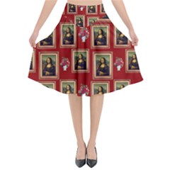 Mona Lisa Frame Pattern Red Flared Midi Skirt by snowwhitegirl