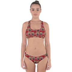 Mona Lisa Frame Pattern Red Cross Back Hipster Bikini Set by snowwhitegirl