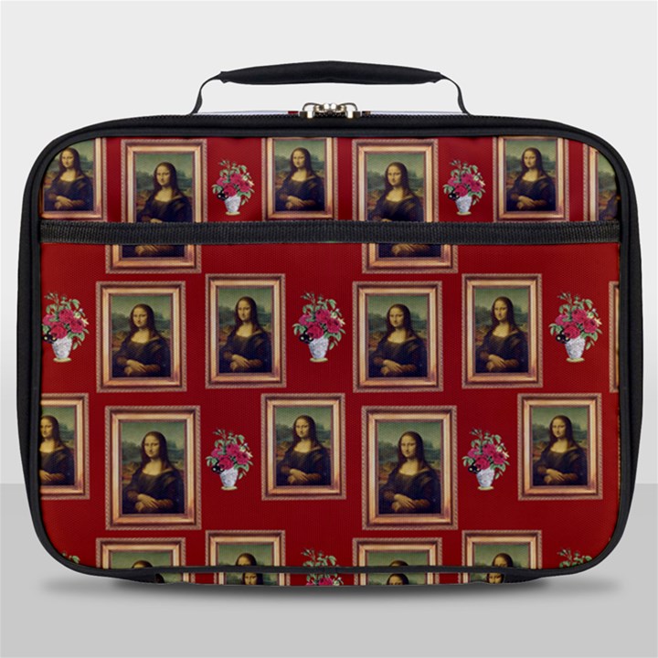 Mona Lisa Frame Pattern Red Full Print Lunch Bag