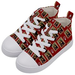 Mona Lisa Frame Pattern Red Kid s Mid-top Canvas Sneakers by snowwhitegirl