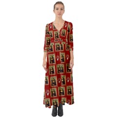 Mona Lisa Frame Pattern Red Button Up Boho Maxi Dress by snowwhitegirl