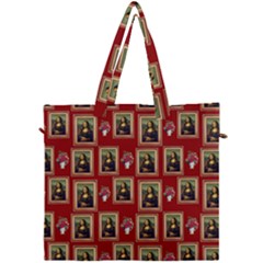 Mona Lisa Frame Pattern Red Canvas Travel Bag by snowwhitegirl