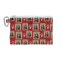 Mona Lisa Frame Pattern Red Canvas Cosmetic Bag (medium) by snowwhitegirl