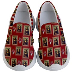 Mona Lisa Frame Pattern Red Kid s Lightweight Slip Ons by snowwhitegirl