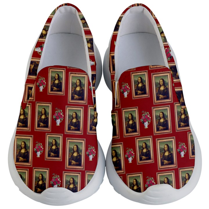 Mona Lisa Frame Pattern Red Kid s Lightweight Slip Ons