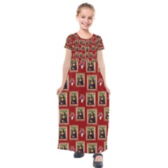 Mona Lisa Frame Pattern Red Kids  Short Sleeve Maxi Dress by snowwhitegirl