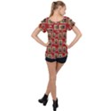 Mona Lisa Frame Pattern Red Ruffle Collar Chiffon Blouse View2