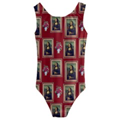 Mona Lisa Frame Pattern Red Kids  Cut-out Back One Piece Swimsuit