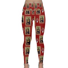 Mona Lisa Frame Pattern Red Lightweight Velour Classic Yoga Leggings by snowwhitegirl