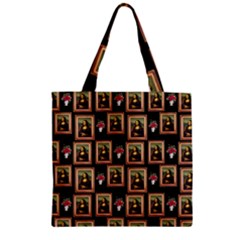 Mona Lisa Frame Pattern Zipper Grocery Tote Bag by snowwhitegirl