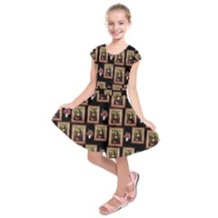 Mona Lisa Frame Pattern Kids  Short Sleeve Dress