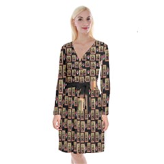 Mona Lisa Frame Pattern Long Sleeve Velvet Front Wrap Dress by snowwhitegirl