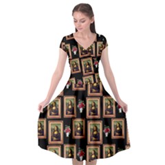 Mona Lisa Frame Pattern Cap Sleeve Wrap Front Dress