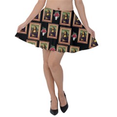 Mona Lisa Frame Pattern Velvet Skater Skirt