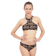 Mona Lisa Frame Pattern High Neck Bikini Set